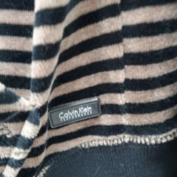 Calvin Klein Velour Cowl Neck Jacket Brown Black Striped Performance Medium - Picture 4 of 5